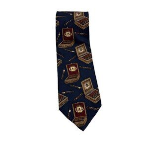 Embassy Row 100% Silk Tie Navy Cigar Novelty Print Vintage Neckwear